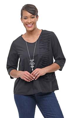 Tulip Clothing Glynn 3/4 Sleeve Pullover Top in Black