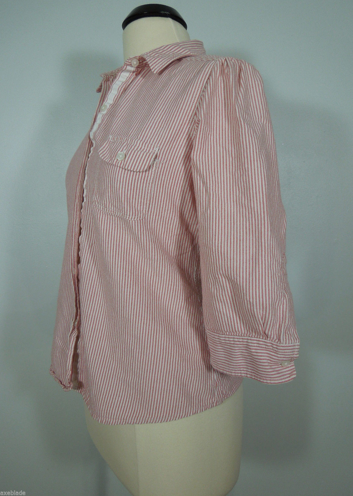 LEVI STRAUSS for Girls Shirt M MEDIUM Women Pink Striped Button Front 3/4 Sleeve image 3