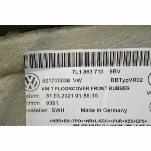 Original VW T6 Bodenbelag Teppich Gummi vorn 7L1863710 9BV a59910  