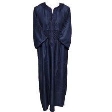 Moroccan Cotton Blend Navy Blue 3-Quarter Sleeve Thobe Jubba Kandora Dishdasha
