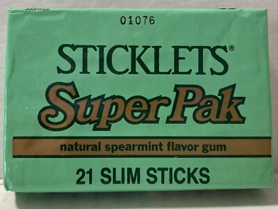 RARE Vintage 1980's STICKLETS SPEARMINT Chewing Gum 21 Slim Sticks SEALED-NOS