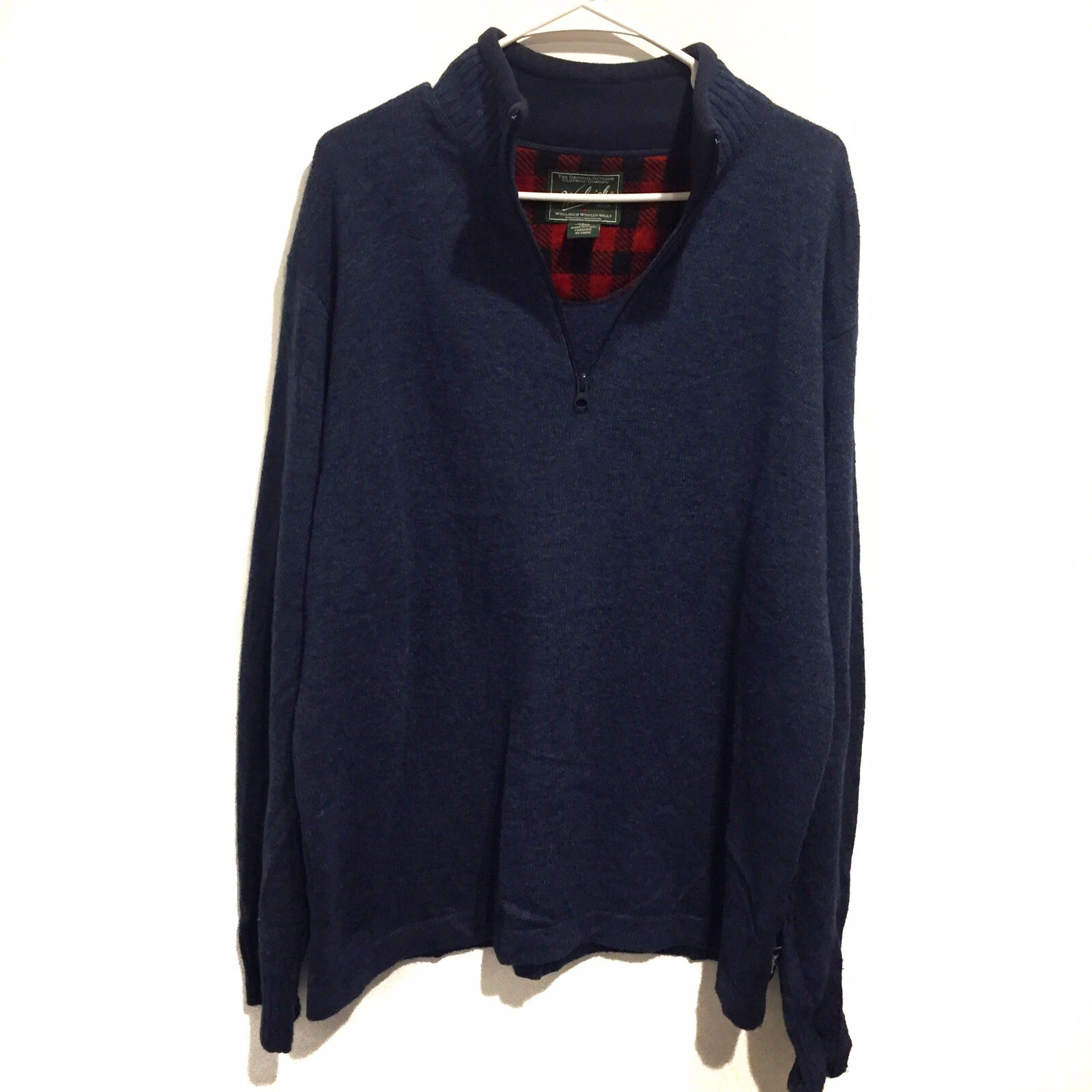 Woolrich Men’s Lambswool Blend Blue Mock Neck 1/4 Zip Pullover Sweater Size L