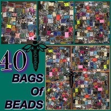 BEADS 40 Bags Of Loose Mixed Glass Acrylic Metal Lot Strands Random