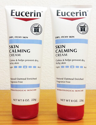Lot of 2 Eucerin Dry Itchy Skin Calming Cream Natural Oatmeal Enriched, 8 oz ea.