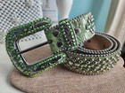 B.B. Simon Green Swarovski Crystal Studded Leather Belt  — photo 1