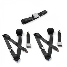 Amc Amx 1967 - 1974 Airplane 3pt Black Retractable Bench Seat Belt Kit - 3 Belts