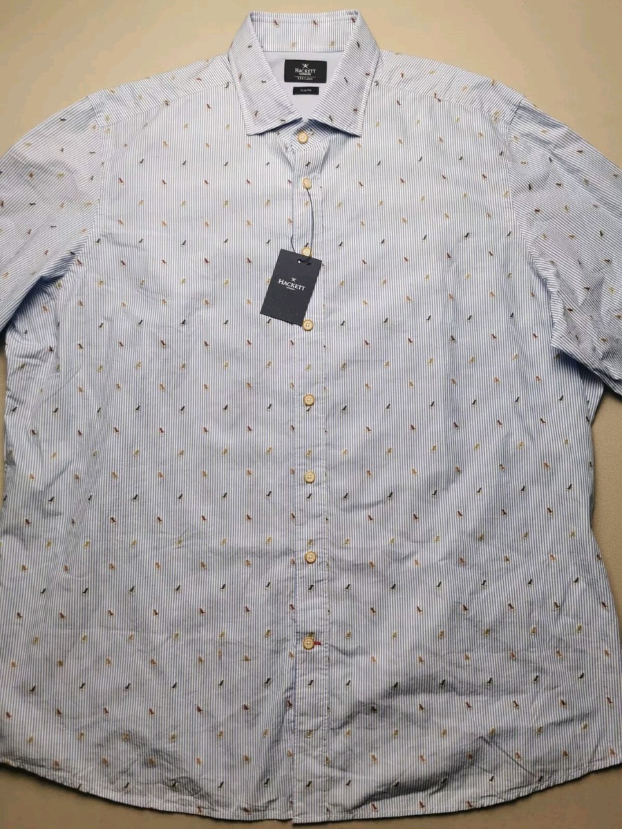 HACKETT LONDON Mens UK 3XL Deck Chair Striped Slim Fit Shirt (BNWT) White  Blue