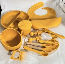 Baby Led Weaning Supplies, 17 Piece BPA-Free Silicone Feeding Set, Gold