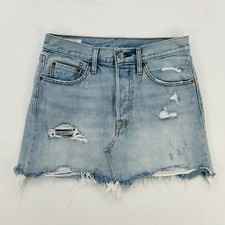 Levi's Premium Skirt Womens 28 Blue Denim Distressed Mini Button Fly Raw Hem