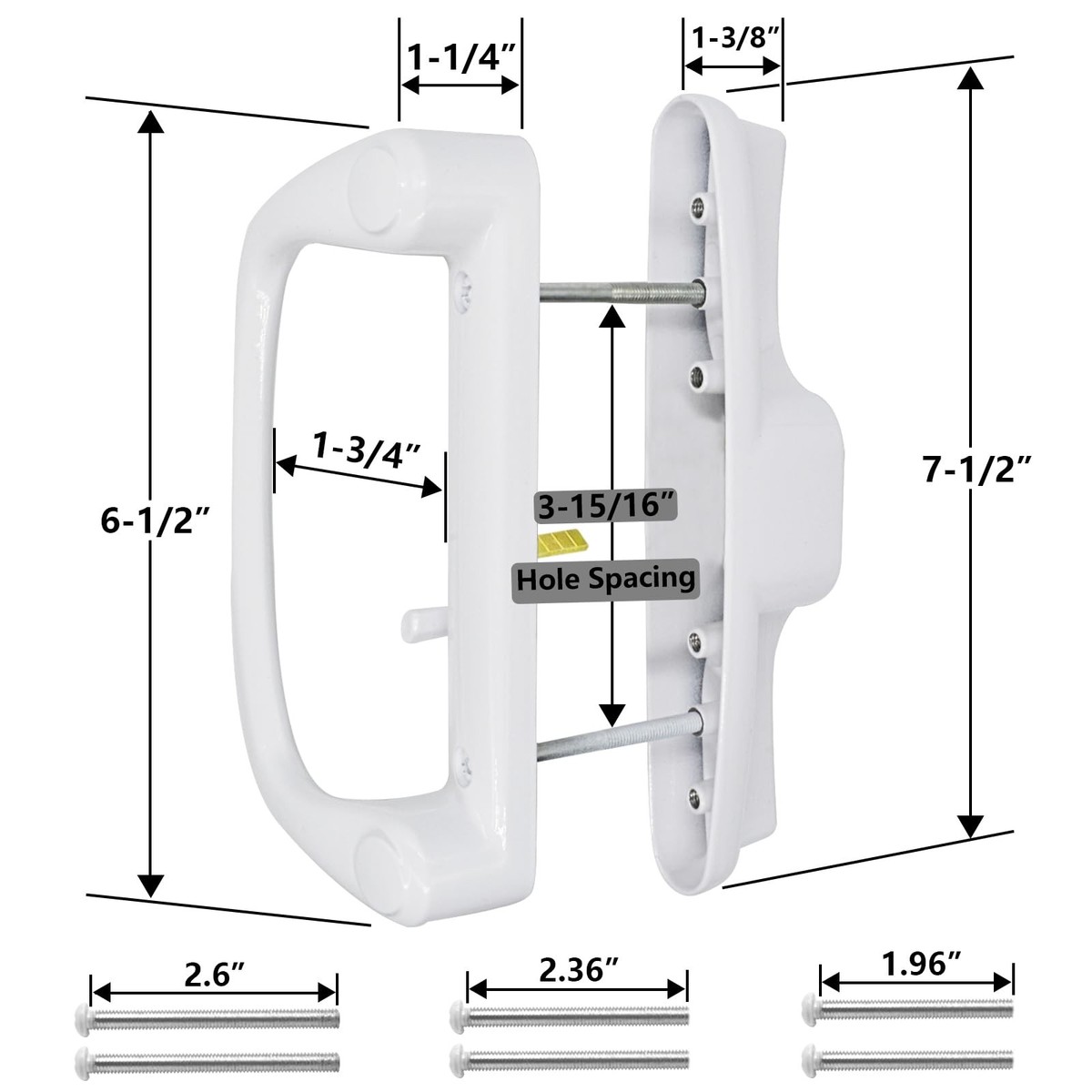 Sliding Glass Patio Door Handle Set White 3-15/16