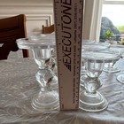 Unmarked Clear Glass Candlestick Candle Holders, 6 in Tall Pedestal Style — photo 2