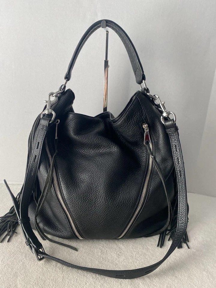 Bolso Bandolera Rebecca Minkoff Cuero Flecos Hobo Hombro Negro Boho Hippie Foto 4 de 4