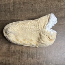 Sherpa Lined Knit Slipper Socks Cream Cable Knit Non Slip Gripper Cozy One Size