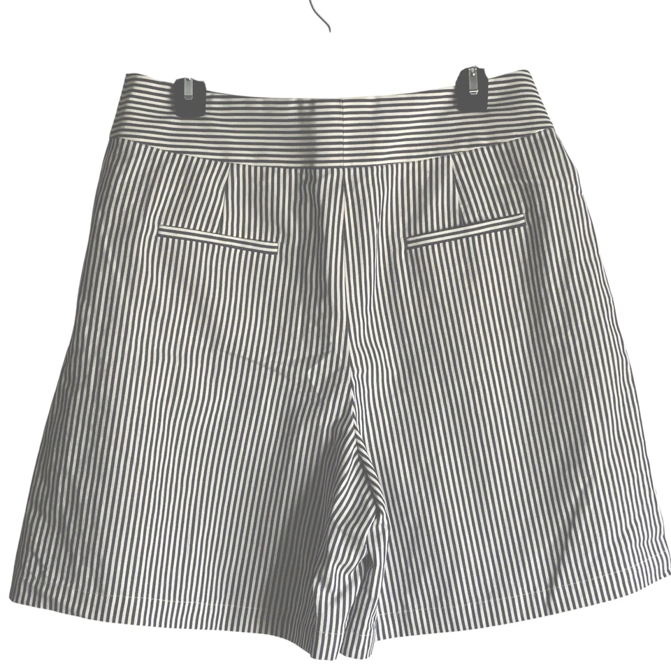 Pantalones Cortos Lafayette 148 Leroy Plisados Rayas Azul Blanco Mezcla de Algodón Sarga Talla 8 Foto 4 de 4