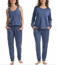 3 PC Set LIVE LOVE LOUNGE by Karen Neuburger Tank, Long Sleeve, Pants Blue Small