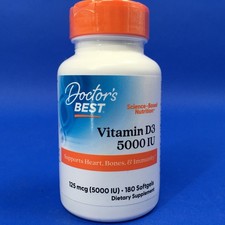 Doctor's Best Vitamin D3 5000 IU Supports Heart, Bones  Immunity 180 softgels