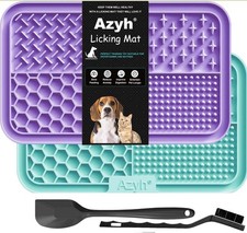 Licking Mat for Dogs Cats 2 Pack, Slow Feeder Lick Pat Cyan Purple