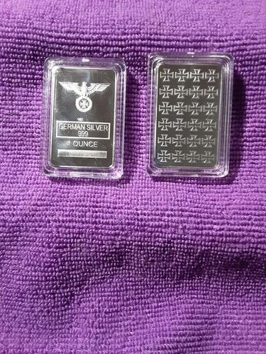 (2) 1 Oz German Silver Bars Iron Eagle  With Case And Low Reserve 2 Bars Total