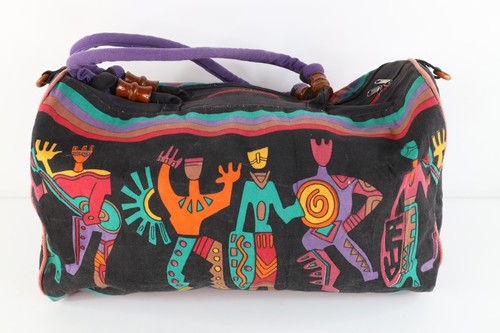 Vintage 90s Streetwear Distressed Canvas Folk Cave Art Duffel Bag Weekender