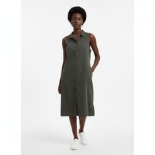 Nicole Miller Shirt Dress Olive Green Button Down Sleeveless Modest Size M