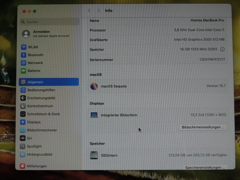 Apple MacBook Pro 13“ Ende 2011 i7 2,8 GHz/250GB SSD/16GB RAM macos 15.7 Sequoia - Bild 3 von 4