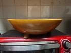 Vintage Munising Wooden Footed Bowl Yellow Flowers Green Leaves  Farmhouse Decor — photo 6