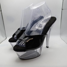 NO STRAPS Pleaser Kiss-209 Black Vinyl 6" Pole Dance Heel Clear Platform Sz 10
