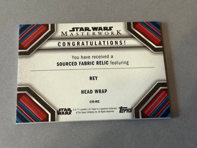 Tela envolvente Rey Head usada reliquia utilería Star War Topps obra maestra Daisy Ridley Foto 3 de 3