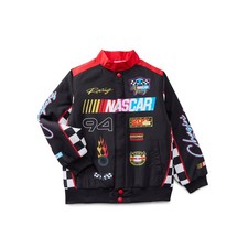 Nascar Youth Boy's Black Snap-Button Graphic Mid-weight Bomber Jackets 6/7-10/12