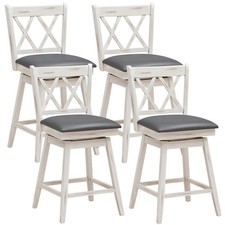 Set of 4 Barstools Swivel Counter Height Chairs w/Rubber Wood Legs Antique White