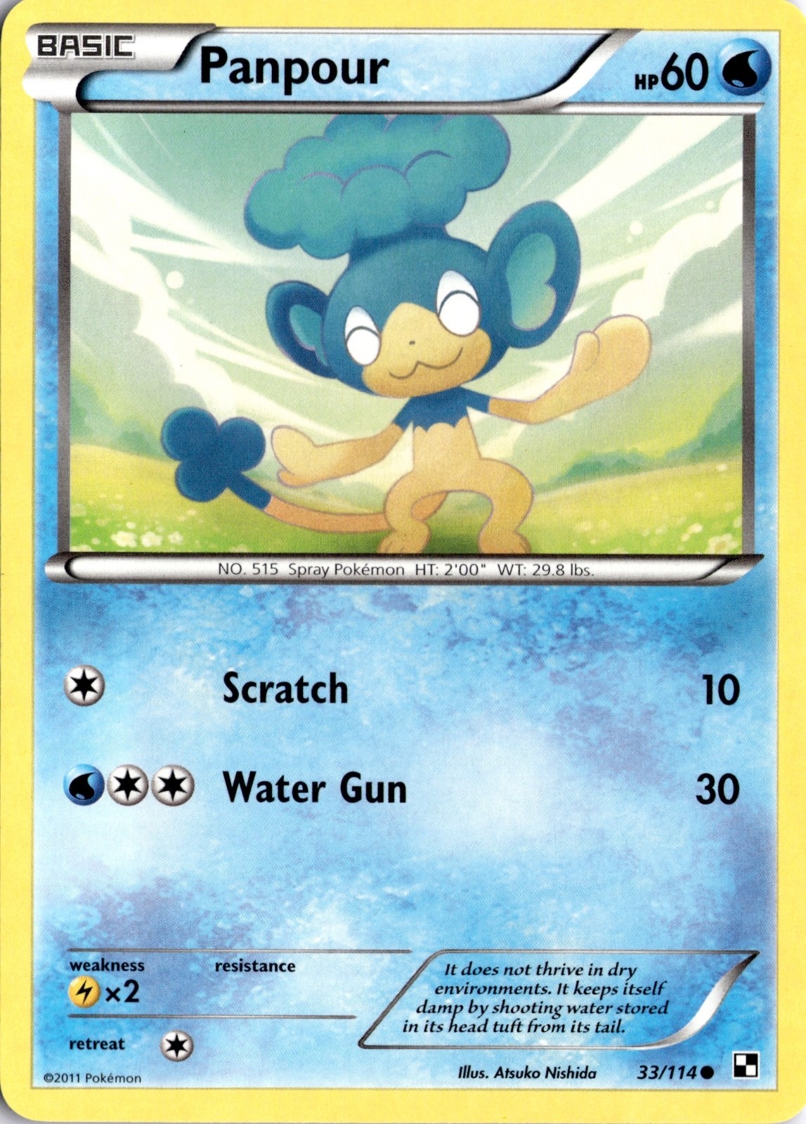 Panpour 33/114 Black and White Pokémon Card TCG