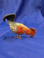 Vintage Tin Litho Wind Up Rooster MCM Toy No Key Felt Comb Feathers