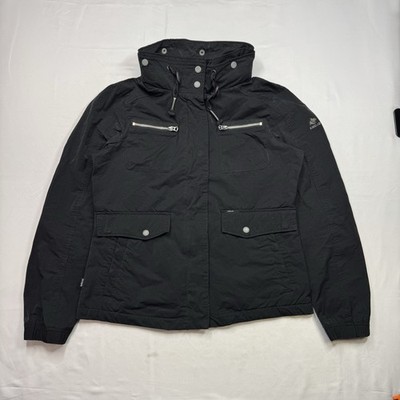 KHUJO Hooded Zip & Button Bomber Jacket Women Size Large Black 19x23.5 Polyester