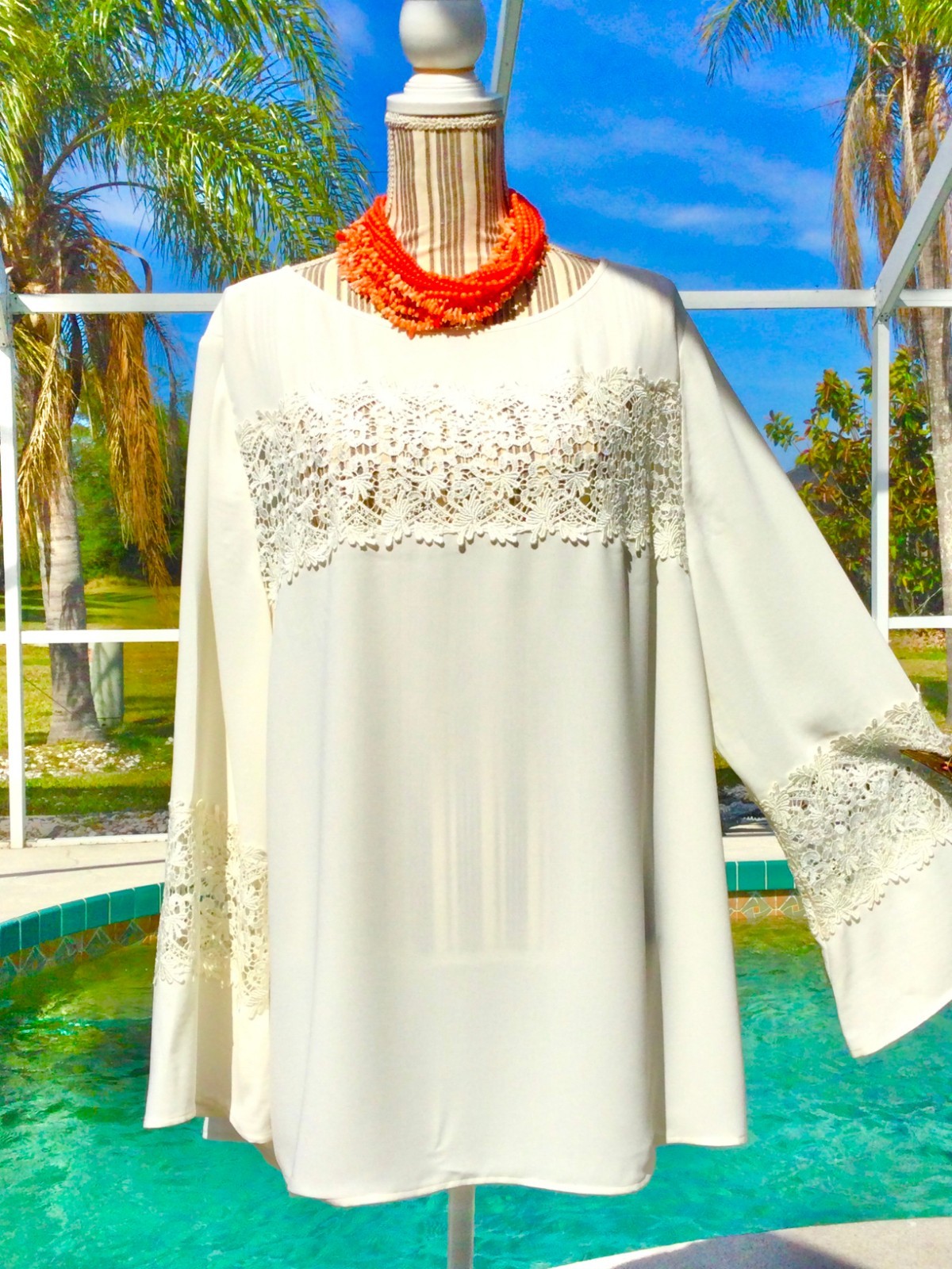 CHICOS Multi Blue,White DRAMATIC Geometric  Dolma… - image 24