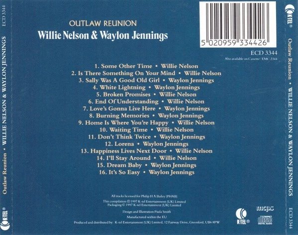 WILLIE NELSON & WAYLON JENNINGS - OUTLAW REUNION 16 TRACK CD -1997 K-TEL ECD3344 Foto 2 de 2