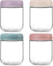 NETANY 4-pack 16oz Glass jars with Airtight Lids, Overnight Oats 4 Colors 