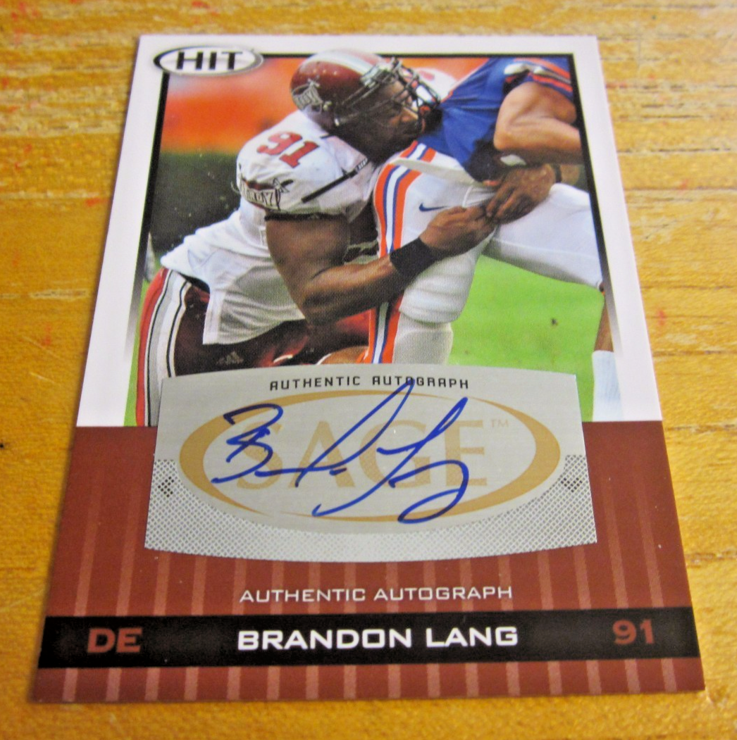 Brandon Lang Signed 2010 SAGE HIT Autographs #A92 Trading Card