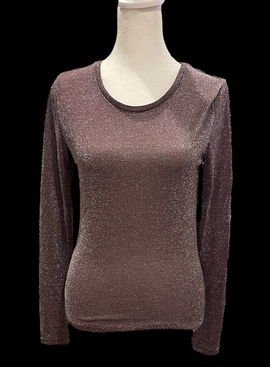 Free People Intimately Mesh So Well Layering Metallic Shimmer Top Plum Sz S