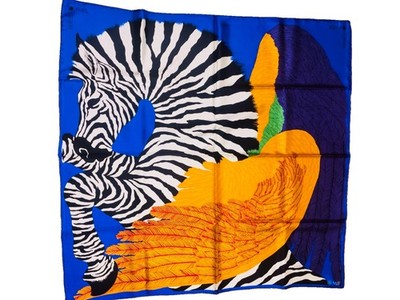 Hermes Scarf Stole Zebra Pegasus Blue Bandana Alice Shirley Silk Auth Carre 90