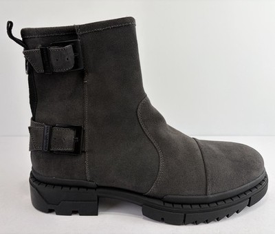 KARL LAGERFELD PARIS Grey Suede Leather Buckle Boots LF2B3015 Men's 10 NEW $225