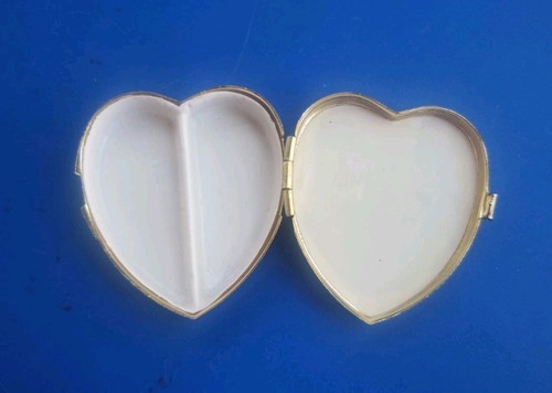 Vintage Silver Tone Floral Heart Shaped Pill Box with Two (2) Compartments - Picture 3 of 5