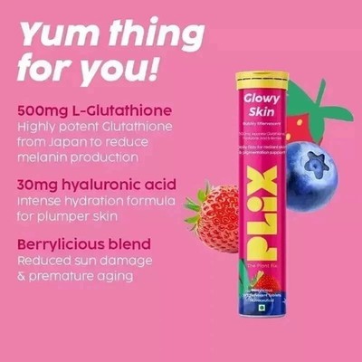 PLIX Skin Glow Glutathione 15 Tabs Effervescent For Clear & Youthful Skin