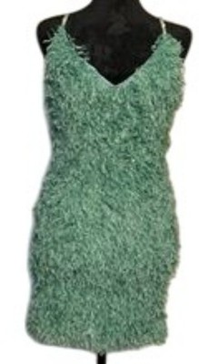Tensione In size XS/ Small Green Faux Feather Mini Dress Adjustable Straps