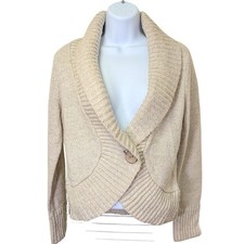 United States Sweaters Beige Knit Cardigan Front Button Shawl Collar Size Small