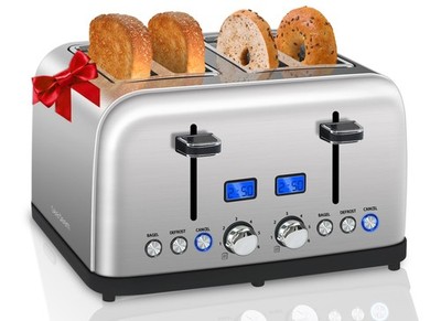 SEDEEM 4-Slice Toaster, LCD Display, 6-Shade, 1.5'' Wide Slots, Digital
