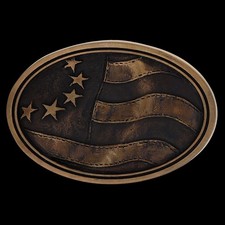 New Brass American Flag Patriotic 13 Stars Western Rustic Biker Vtg Belt Buckle