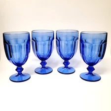Set of 4 Libbey Gibraltar Duratuff Cobalt Antique Blue Iced Tea Goblets Glasses