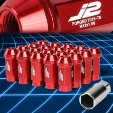 J2 Engineering 7075 Aluminum M12 x 1.5 25mm OD/50mm 20x Lug Nuts + 1x Key Red