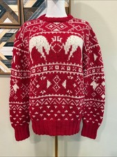 Vintage Polo Ralph Lauren Red  Cream Wool Fair Isle Hand Knit Crewneck Sweater