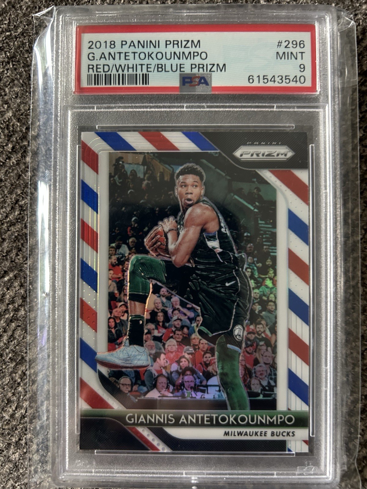 Panini 2018-19 Prizm Giannis Antetokounmpo #296 RWB Prizm PSA 9 view 1